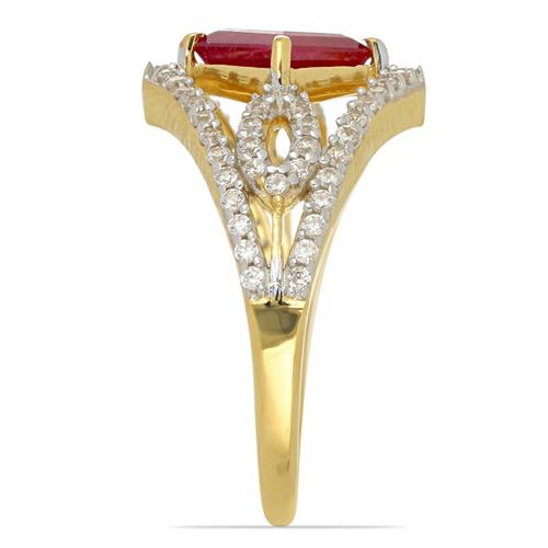 14K GOLD GLASS FILLED RUBY GEMSTONE CLASSIC RING WITH WHITE DIAMOND
